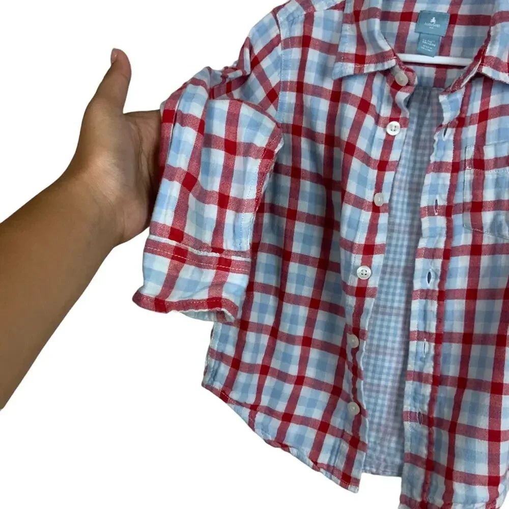 Baby Gap Brushed Cotton Plaid Long Sleeve Button Up Shirt Red Blue White 4